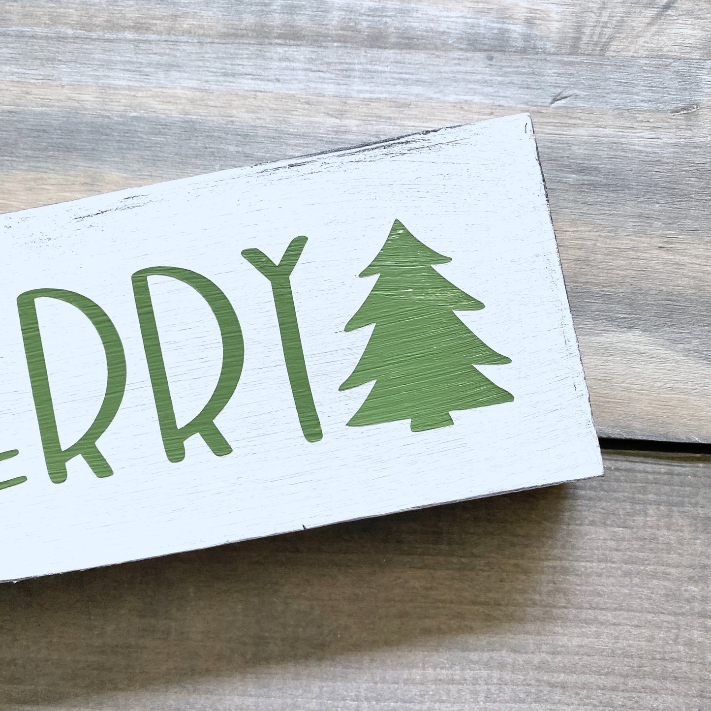 Merry Christmas Tree in dark green, holiday decor modern cottage farmhouse vintage store boutique wholesale decor