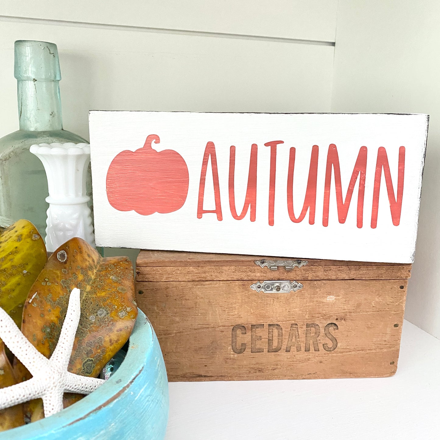 Autumn Pumpkin Sign, fall, 8 x 3in