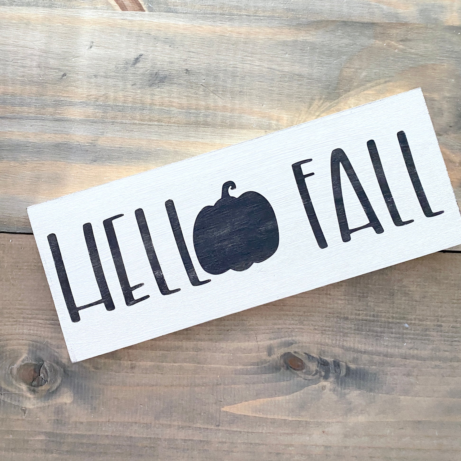 Hello Fall Pumpkin sign in black Halloween modern cottage farmhouse vintage store boutique wholesale decor