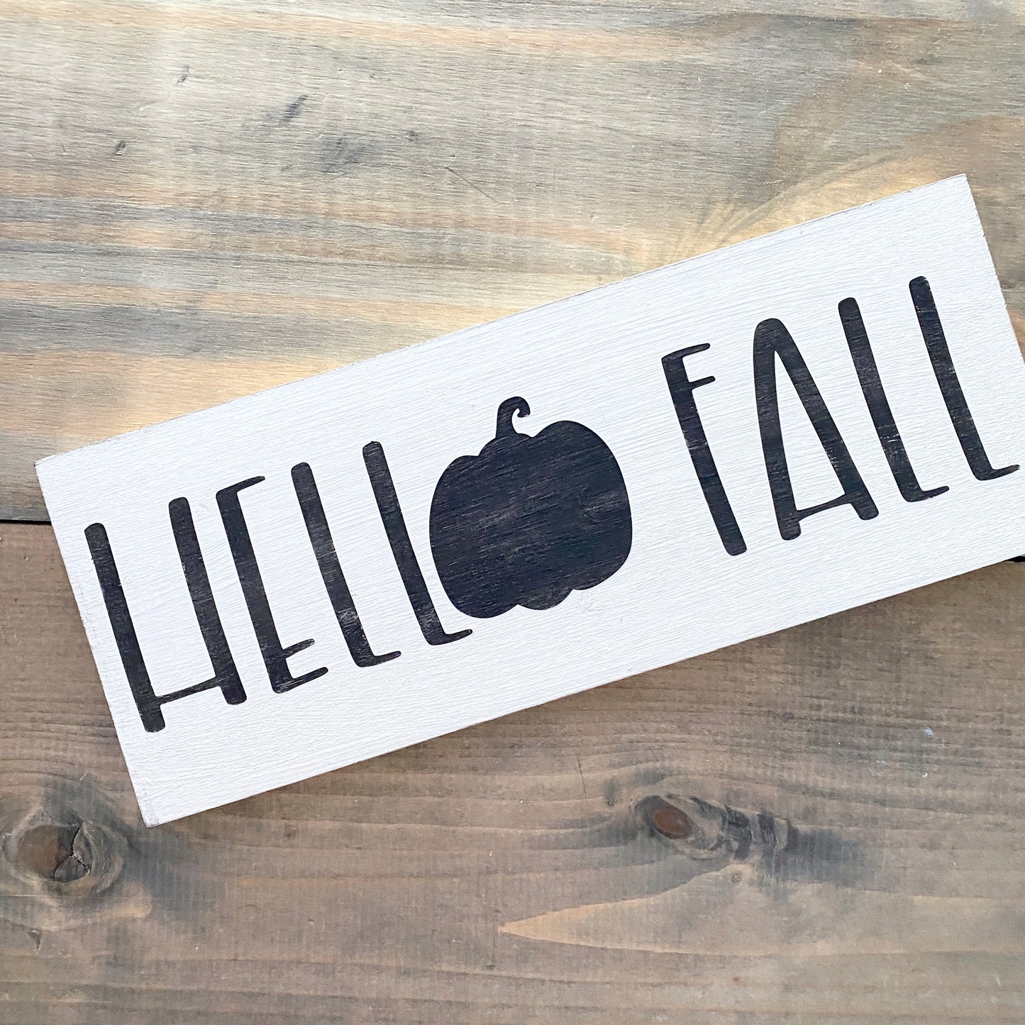 Hello Fall Pumpkin sign in black Halloween modern cottage farmhouse vintage store boutique wholesale decor